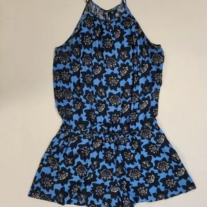 GAP Romper Black & Blue Floral Halter High Neck Sleeveless Oversized Size Small